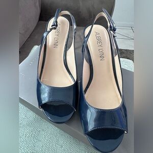 Aubrey Lynn Navy Peep Toe Slingback Heels